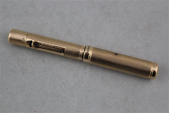 A small 9ct gold Watermans Ideal fountain pen, 3.75in.